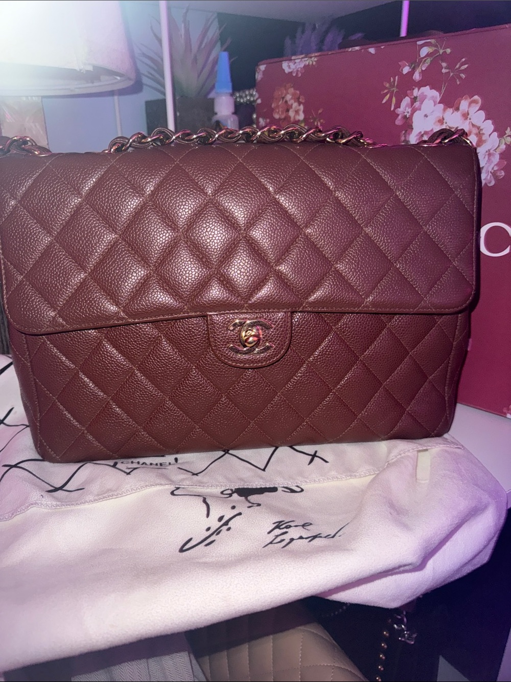 CHANEL Quilted Caviar Leather Flap Bag - Wine